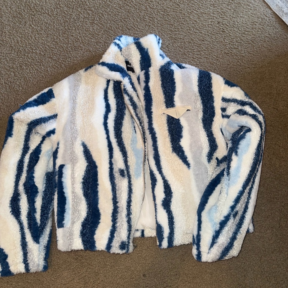 Fashion Nova Blue and White Fleece Jacket